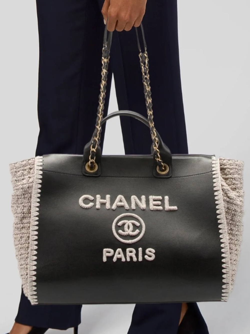 NEW Chanel Leather & Crochet Raffia Deauville Tote Bag Rare - Picture 14 of 14